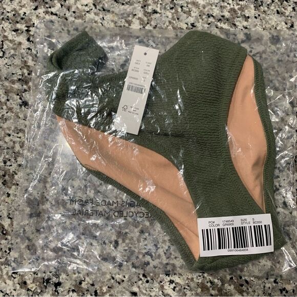 J Crew Textured Curved Waist Cheeky Bikini Bottom BC050 S - Picture 5 of 8